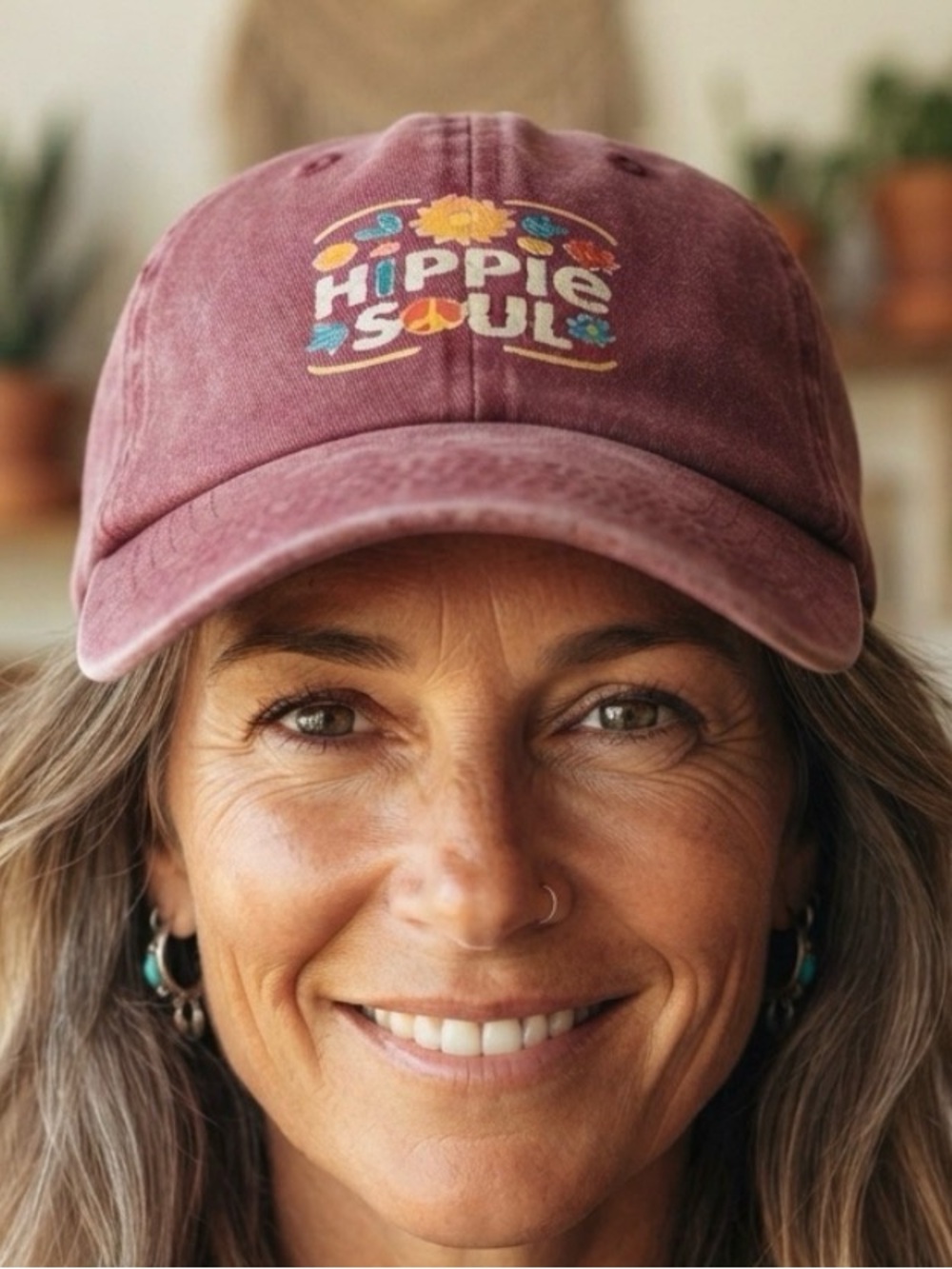 Hippie Soul Washed Burgundy Baseball Cap - Women Accessories